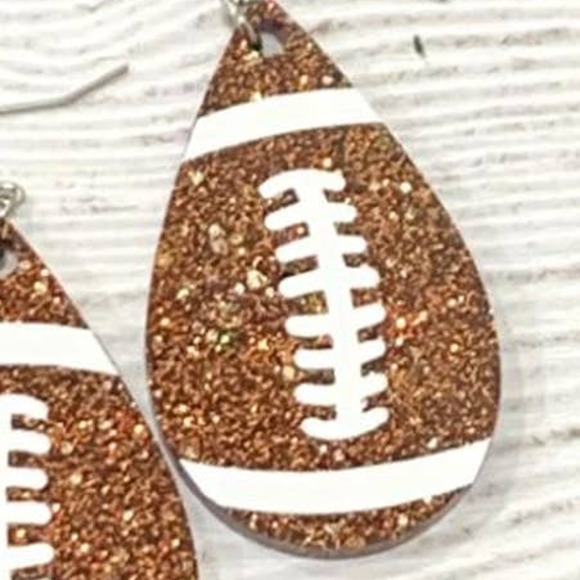 Glitter Football Resin Acrylic Teardrop Dangle Earrings - Picture 2 of 2